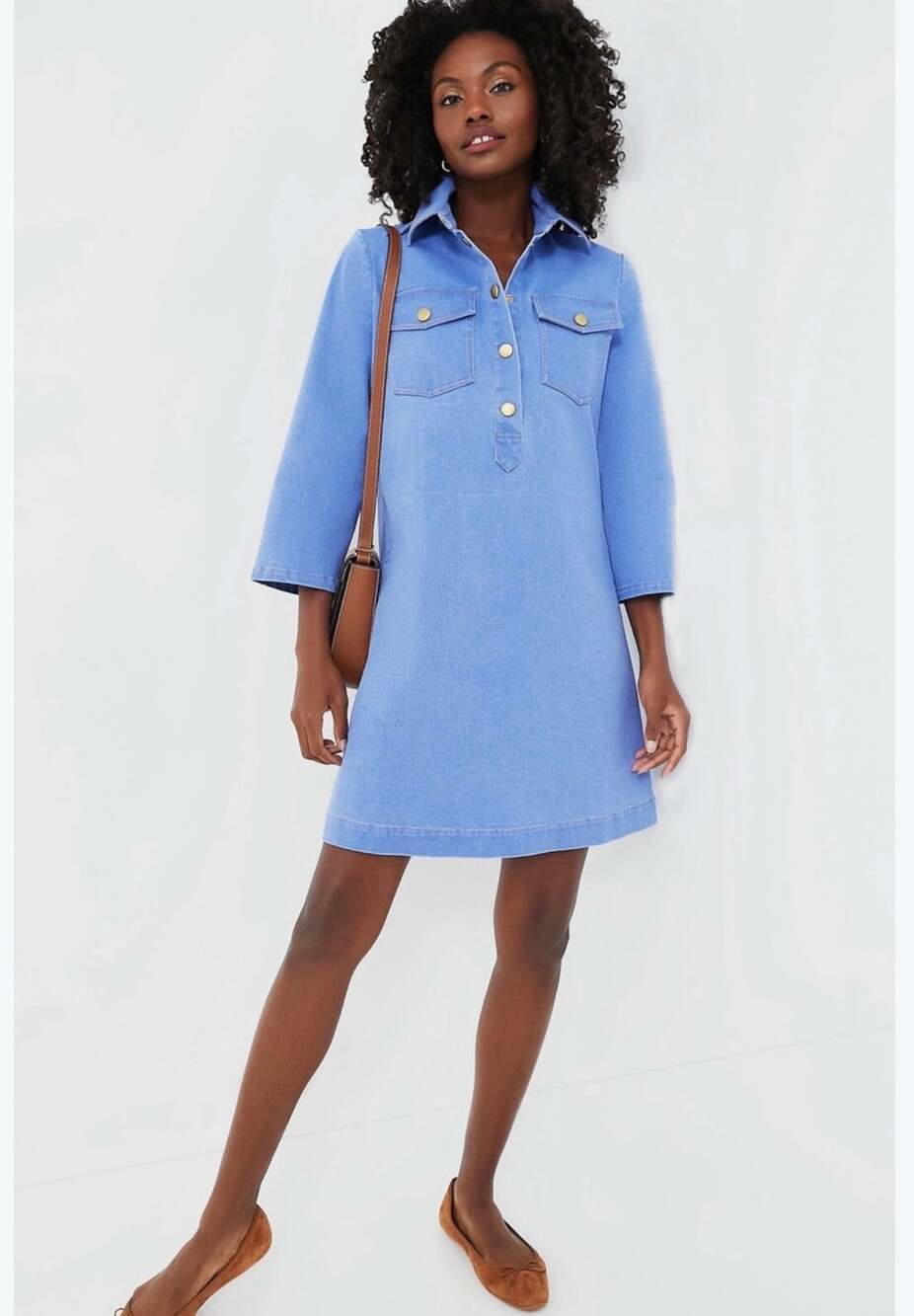 Tuckernuck Indigo Stretch Denim Lexi Mini Dress Gold Snap Size Medium